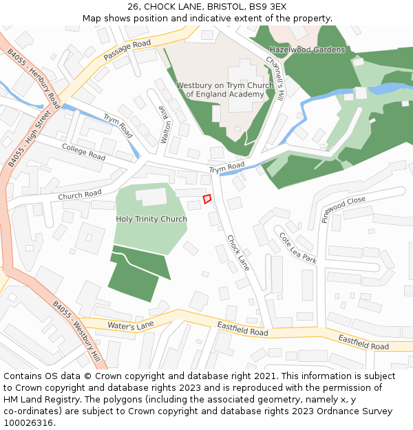26, CHOCK LANE, BRISTOL, BS9 3EX: Location map and indicative extent of plot