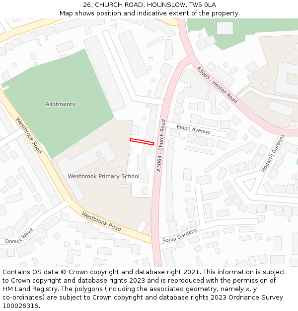 26, CHURCH ROAD, HOUNSLOW, TW5 0LA: Location map and indicative extent of plot