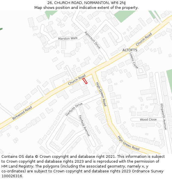 26, CHURCH ROAD, NORMANTON, WF6 2NJ: Location map and indicative extent of plot