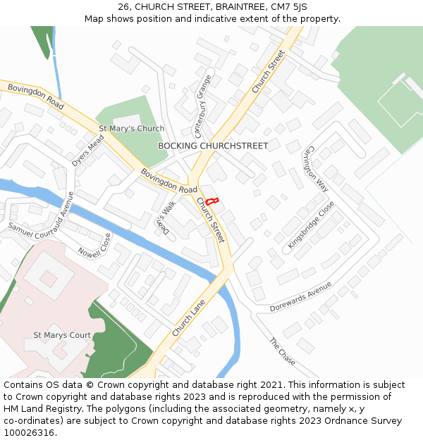 26, CHURCH STREET, BRAINTREE, CM7 5JS: Location map and indicative extent of plot