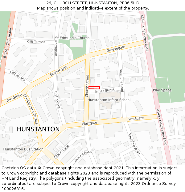 26, CHURCH STREET, HUNSTANTON, PE36 5HD: Location map and indicative extent of plot
