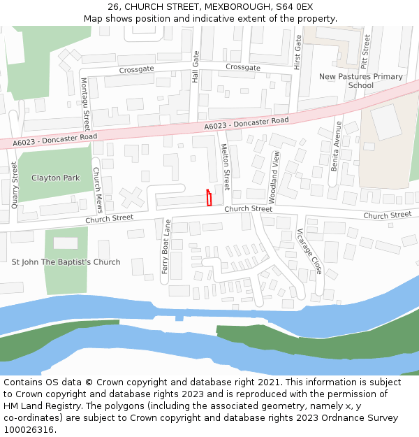 26, CHURCH STREET, MEXBOROUGH, S64 0EX: Location map and indicative extent of plot