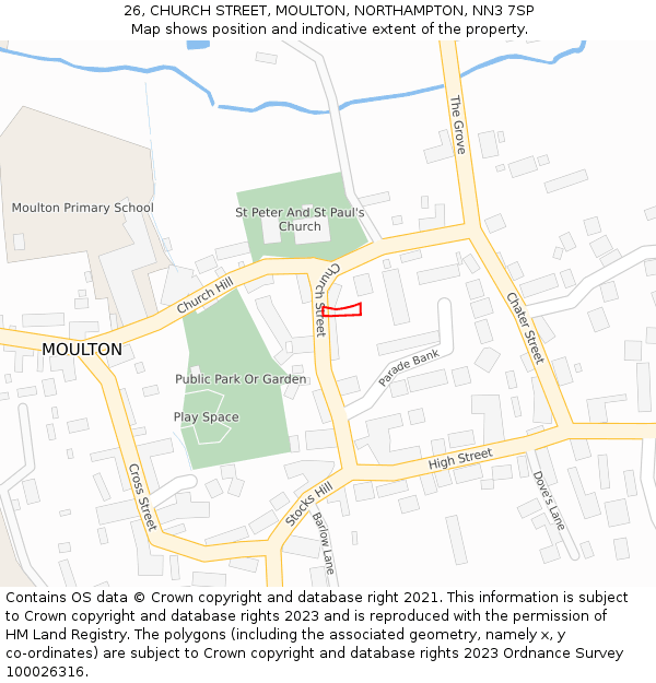 26, CHURCH STREET, MOULTON, NORTHAMPTON, NN3 7SP: Location map and indicative extent of plot