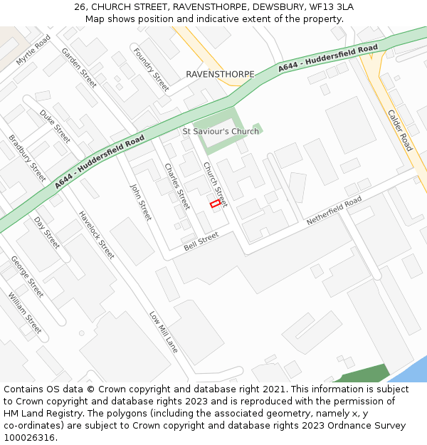 26, CHURCH STREET, RAVENSTHORPE, DEWSBURY, WF13 3LA: Location map and indicative extent of plot