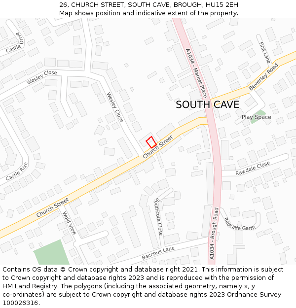 26, CHURCH STREET, SOUTH CAVE, BROUGH, HU15 2EH: Location map and indicative extent of plot
