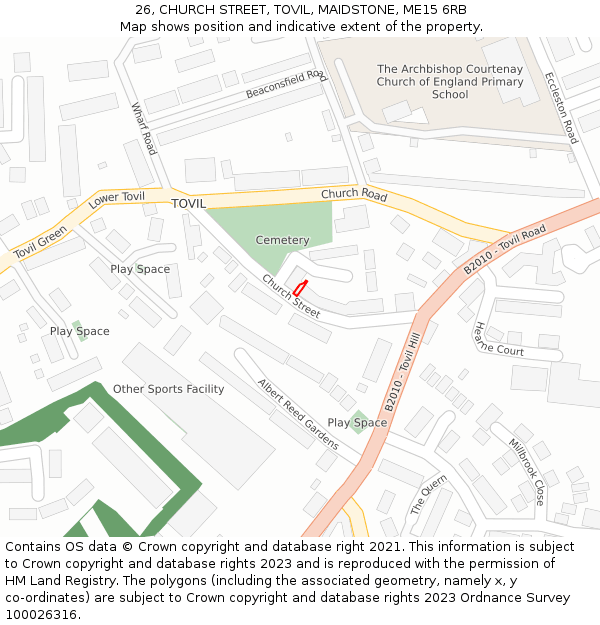 26, CHURCH STREET, TOVIL, MAIDSTONE, ME15 6RB: Location map and indicative extent of plot