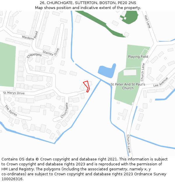 26, CHURCHGATE, SUTTERTON, BOSTON, PE20 2NS: Location map and indicative extent of plot