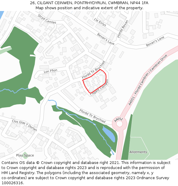 26, CILGANT CEINWEN, PONTRHYDYRUN, CWMBRAN, NP44 1FA: Location map and indicative extent of plot