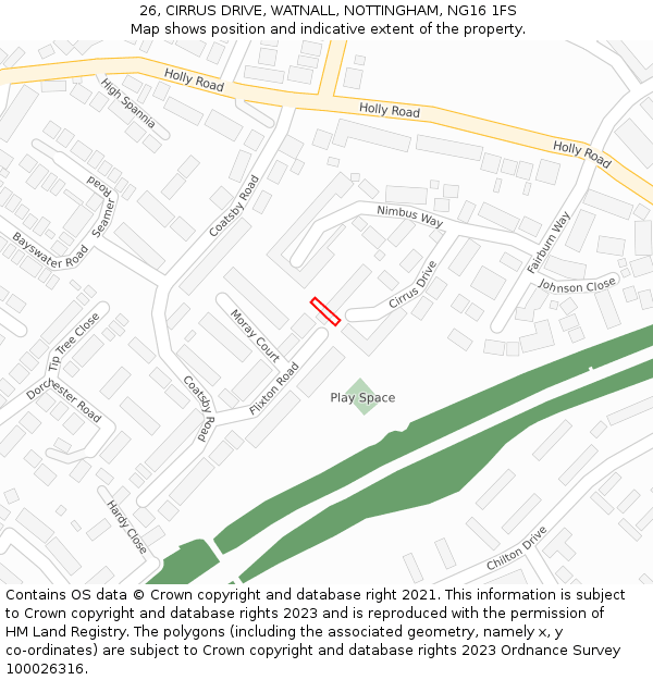 26, CIRRUS DRIVE, WATNALL, NOTTINGHAM, NG16 1FS: Location map and indicative extent of plot