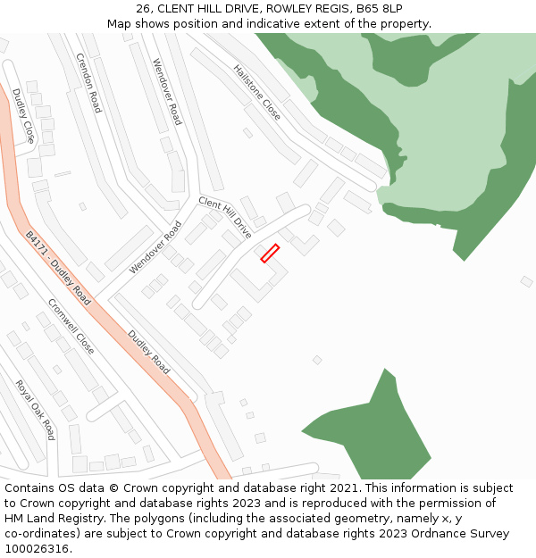 26, CLENT HILL DRIVE, ROWLEY REGIS, B65 8LP: Location map and indicative extent of plot