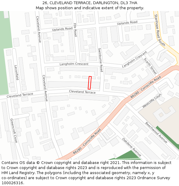 26, CLEVELAND TERRACE, DARLINGTON, DL3 7HA: Location map and indicative extent of plot