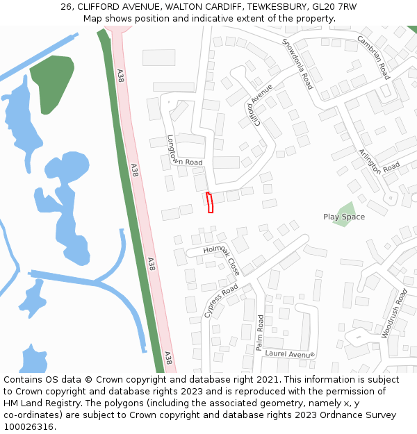 26, CLIFFORD AVENUE, WALTON CARDIFF, TEWKESBURY, GL20 7RW: Location map and indicative extent of plot