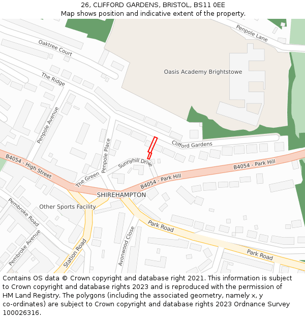 26, CLIFFORD GARDENS, BRISTOL, BS11 0EE: Location map and indicative extent of plot