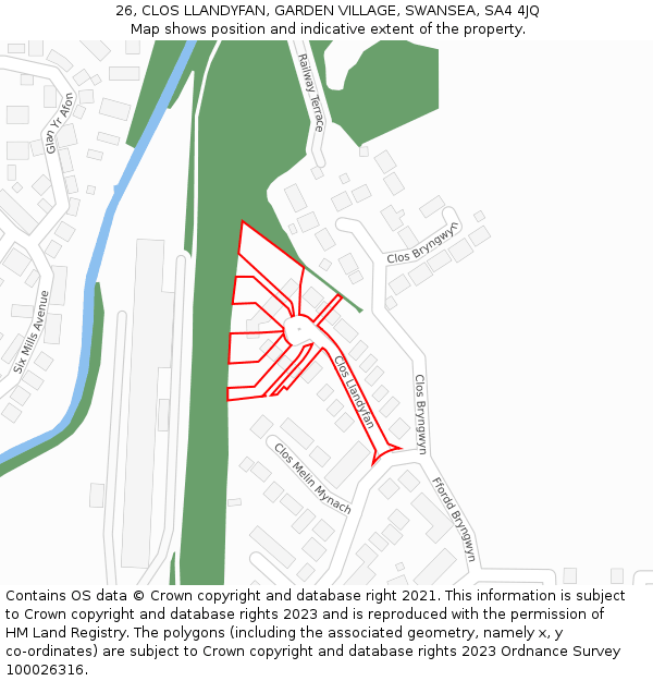 26, CLOS LLANDYFAN, GARDEN VILLAGE, SWANSEA, SA4 4JQ: Location map and indicative extent of plot