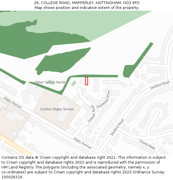 26, COLLEGE ROAD, MAPPERLEY, NOTTINGHAM, NG3 6FD: Location map and indicative extent of plot