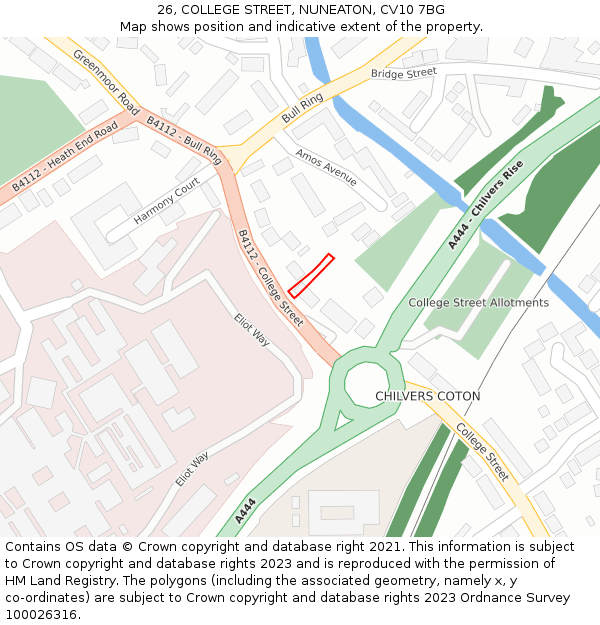 26, COLLEGE STREET, NUNEATON, CV10 7BG: Location map and indicative extent of plot