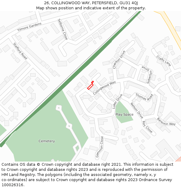 26, COLLINGWOOD WAY, PETERSFIELD, GU31 4QJ: Location map and indicative extent of plot