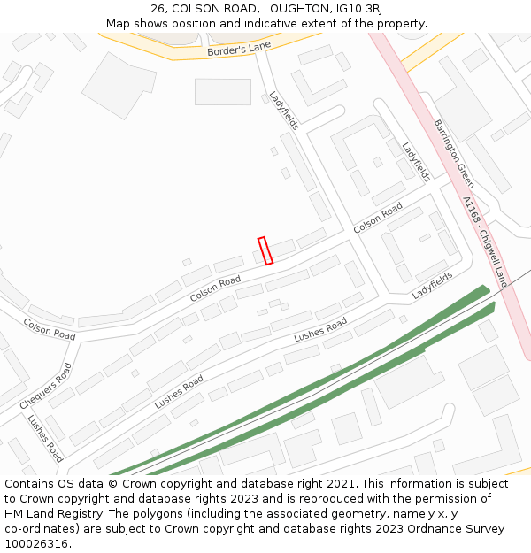 26, COLSON ROAD, LOUGHTON, IG10 3RJ: Location map and indicative extent of plot