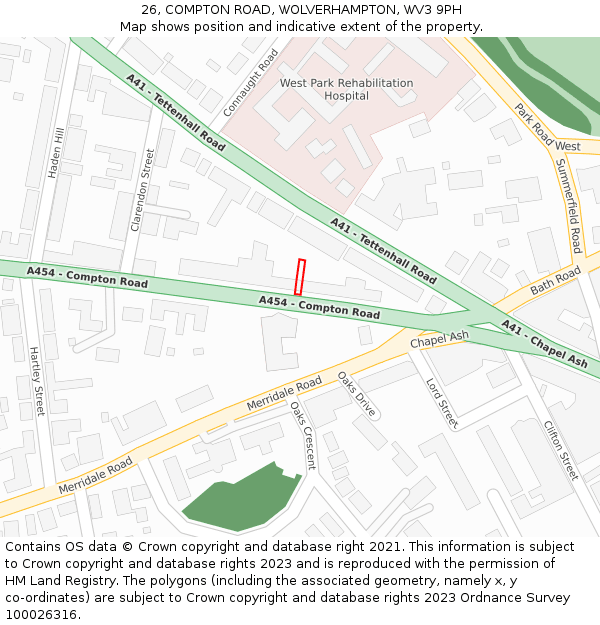 26, COMPTON ROAD, WOLVERHAMPTON, WV3 9PH: Location map and indicative extent of plot