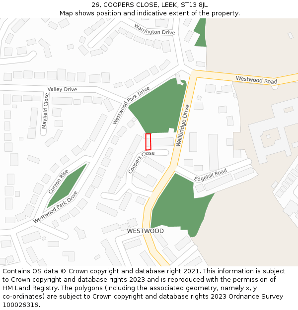 26, COOPERS CLOSE, LEEK, ST13 8JL: Location map and indicative extent of plot