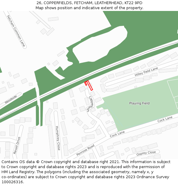 26, COPPERFIELDS, FETCHAM, LEATHERHEAD, KT22 9PD: Location map and indicative extent of plot