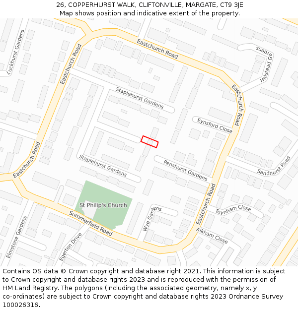26, COPPERHURST WALK, CLIFTONVILLE, MARGATE, CT9 3JE: Location map and indicative extent of plot