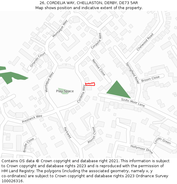 26, CORDELIA WAY, CHELLASTON, DERBY, DE73 5AR: Location map and indicative extent of plot
