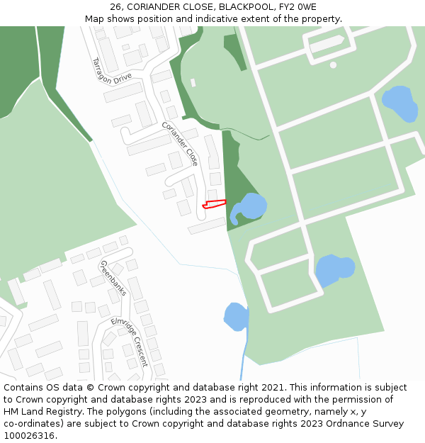 26, CORIANDER CLOSE, BLACKPOOL, FY2 0WE: Location map and indicative extent of plot