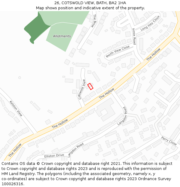 26, COTSWOLD VIEW, BATH, BA2 1HA: Location map and indicative extent of plot