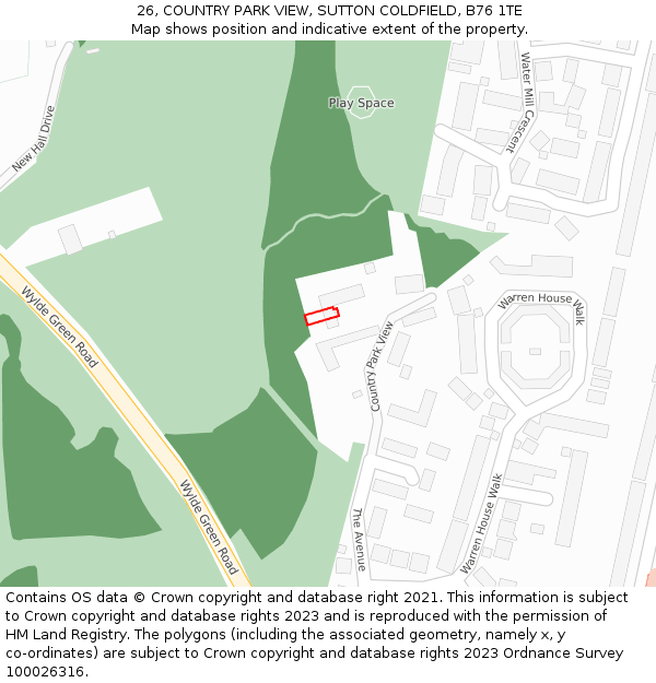 26, COUNTRY PARK VIEW, SUTTON COLDFIELD, B76 1TE: Location map and indicative extent of plot