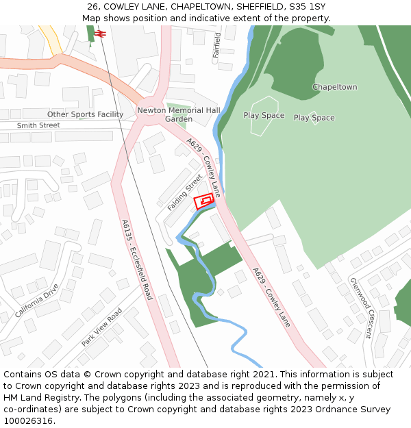 26, COWLEY LANE, CHAPELTOWN, SHEFFIELD, S35 1SY: Location map and indicative extent of plot