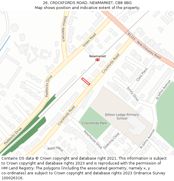 26, CROCKFORDS ROAD, NEWMARKET, CB8 9BG: Location map and indicative extent of plot