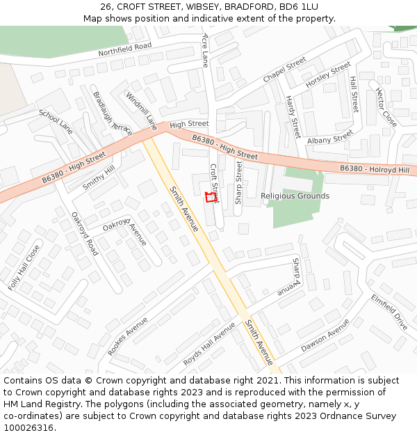 26, CROFT STREET, WIBSEY, BRADFORD, BD6 1LU: Location map and indicative extent of plot