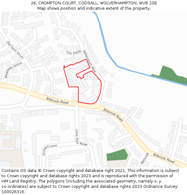 26, CROMPTON COURT, CODSALL, WOLVERHAMPTON, WV8 1GE: Location map and indicative extent of plot