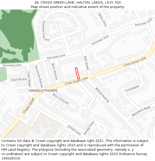 26, CROSS GREEN LANE, HALTON, LEEDS, LS15 7QX: Location map and indicative extent of plot