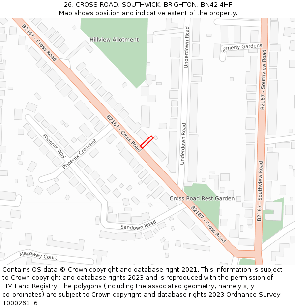 26, CROSS ROAD, SOUTHWICK, BRIGHTON, BN42 4HF: Location map and indicative extent of plot