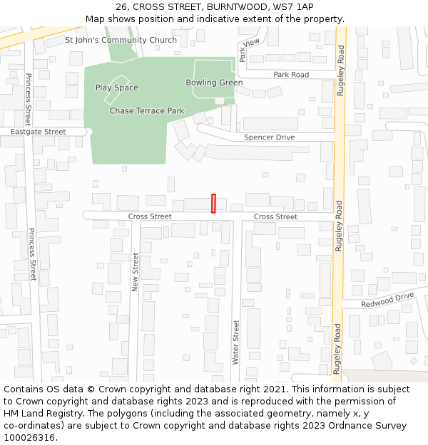 26, CROSS STREET, BURNTWOOD, WS7 1AP: Location map and indicative extent of plot