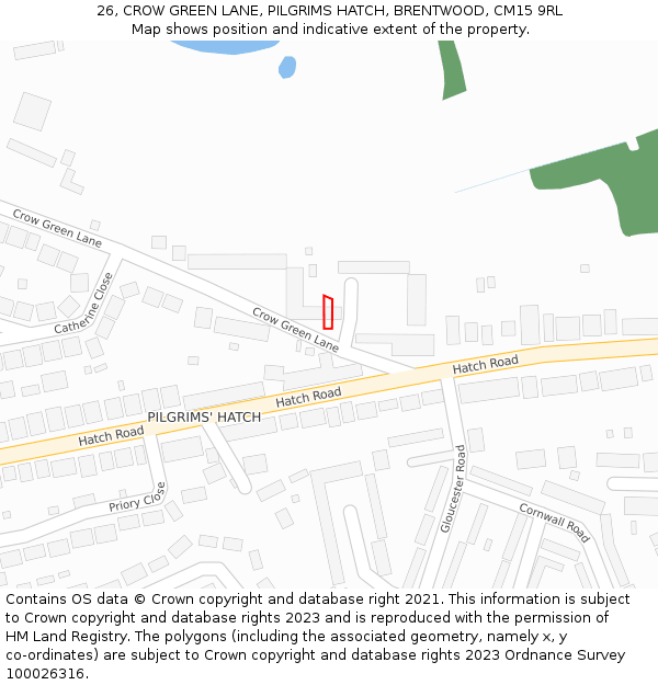 26, CROW GREEN LANE, PILGRIMS HATCH, BRENTWOOD, CM15 9RL: Location map and indicative extent of plot
