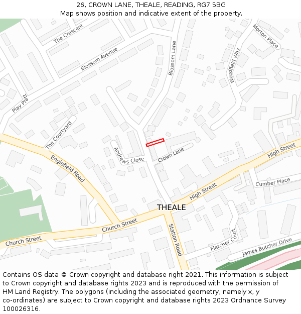 26, CROWN LANE, THEALE, READING, RG7 5BG: Location map and indicative extent of plot