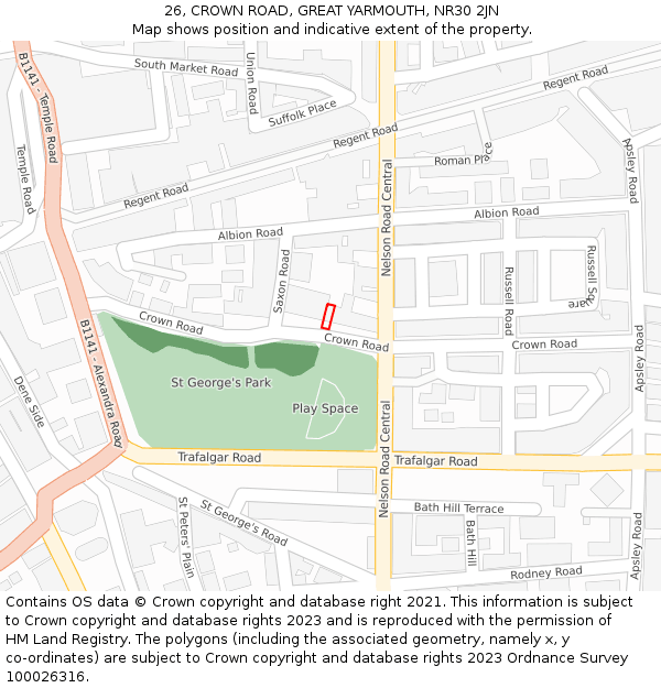 26, CROWN ROAD, GREAT YARMOUTH, NR30 2JN: Location map and indicative extent of plot