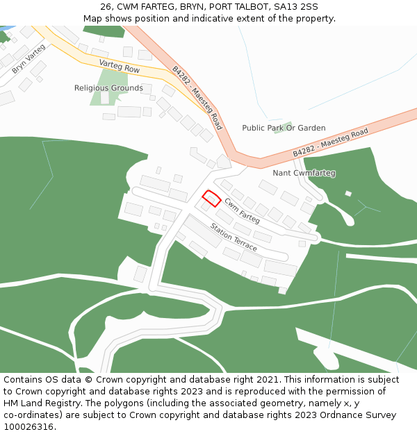 26, CWM FARTEG, BRYN, PORT TALBOT, SA13 2SS: Location map and indicative extent of plot