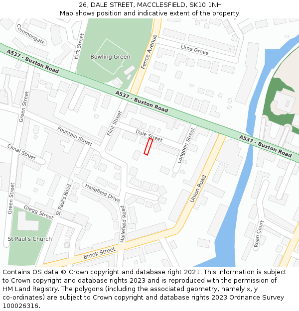 26, DALE STREET, MACCLESFIELD, SK10 1NH: Location map and indicative extent of plot