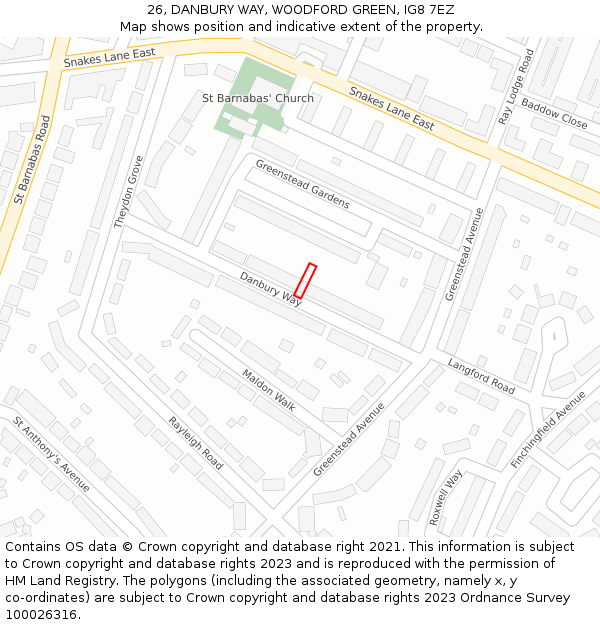 26, DANBURY WAY, WOODFORD GREEN, IG8 7EZ: Location map and indicative extent of plot