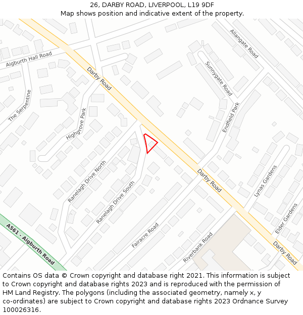 26, DARBY ROAD, LIVERPOOL, L19 9DF: Location map and indicative extent of plot