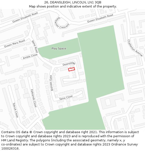 26, DEANSLEIGH, LINCOLN, LN1 3QB: Location map and indicative extent of plot