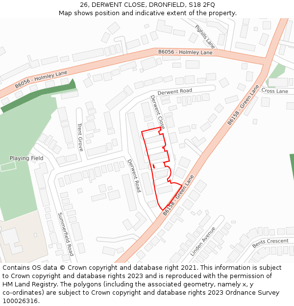 26, DERWENT CLOSE, DRONFIELD, S18 2FQ: Location map and indicative extent of plot