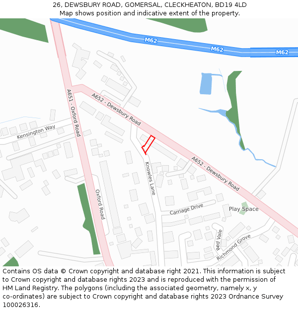26, DEWSBURY ROAD, GOMERSAL, CLECKHEATON, BD19 4LD: Location map and indicative extent of plot