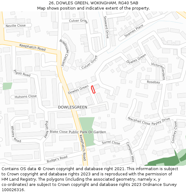 26, DOWLES GREEN, WOKINGHAM, RG40 5AB: Location map and indicative extent of plot