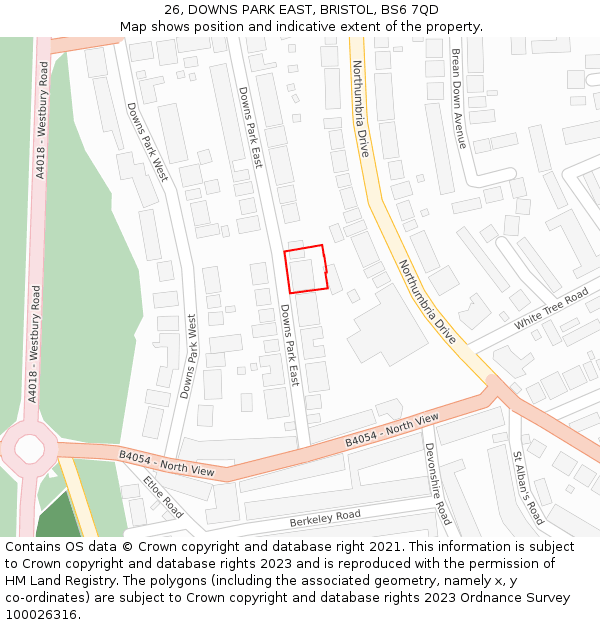26, DOWNS PARK EAST, BRISTOL, BS6 7QD: Location map and indicative extent of plot