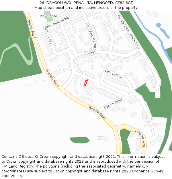 26, DRAGON WAY, PENALLTA, HENGOED, CF82 6GT: Location map and indicative extent of plot